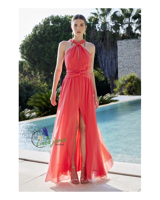 Vestido de fiesta largo escote halter...