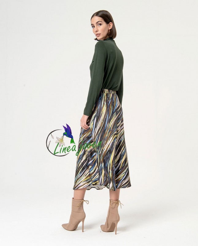 Falda midi satinada estampada Verde