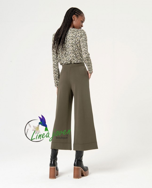 Pantalón cropped elástico liso Kaki