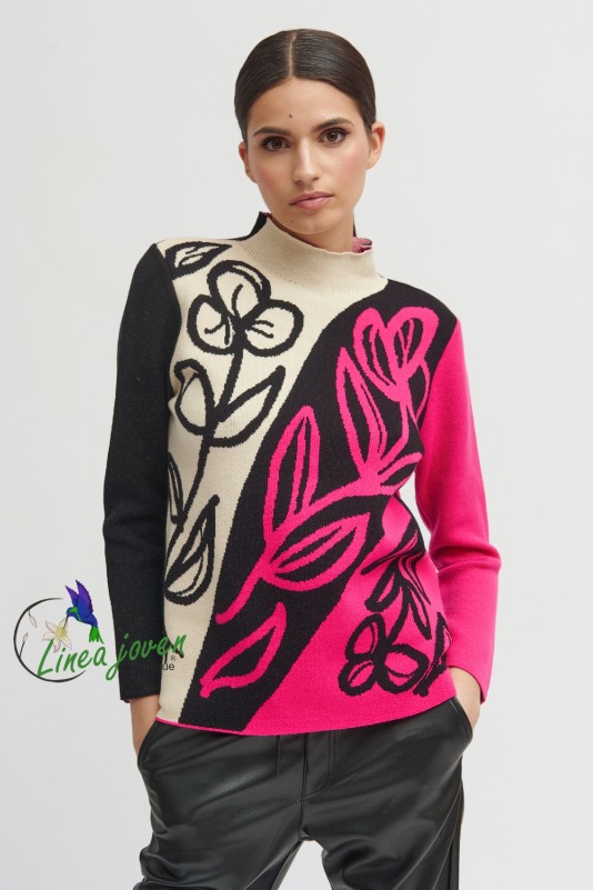 Jersey de punto con flores fucsia...