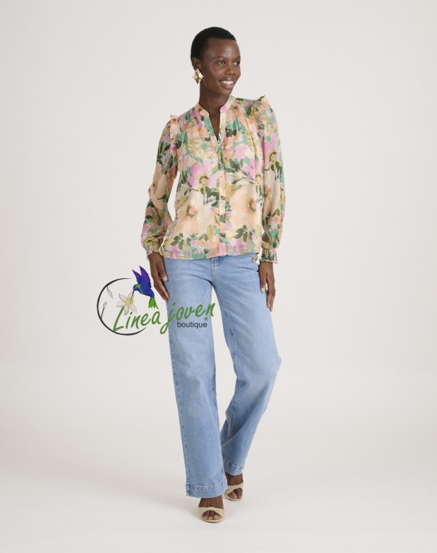 Blusa estampado floral detalles goma...