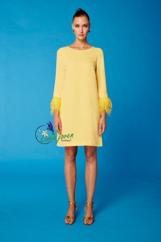 Vestido de fiesta corto liso amarillo