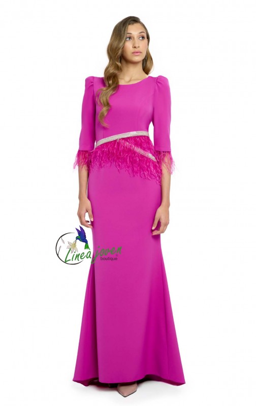 Vestido de fiesta largo fucsia con...